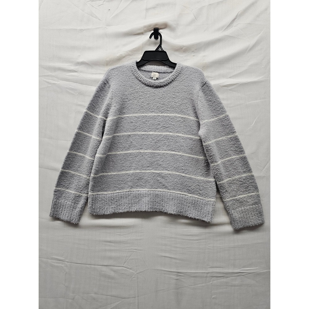 A New Day Womens Striped Pullover Sweater Grey Polyester Casual Size Medium